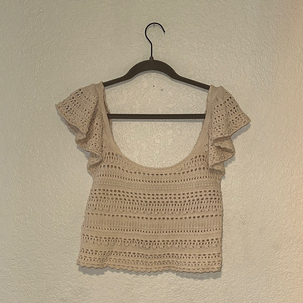 Elegant Cream Crop Crochet Top